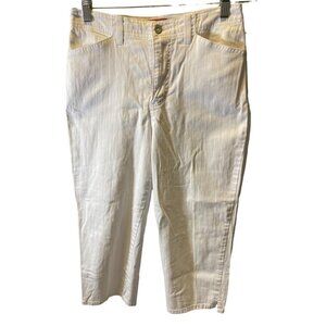 Gloria Vanderbilt White Denim Flat Front Cropped Mom Jeans Sz M
